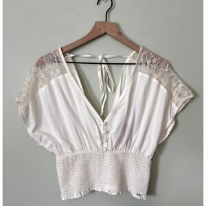 Guess New Tiffany Smocket Crop Lace Top Medium Festival Concert